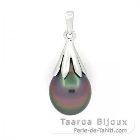 Rhodiated Sterling Silver Pendant and 1 Tahitian Pearl Semi-Baroque B/C 9.1 mm