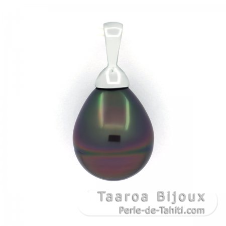 Rhodiated Sterling Silver Pendant and 1 Tahitian Pearl Semi-Baroque C 10.3 mm