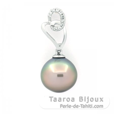 Rhodiated Sterling Silver Pendant and 1 Tahitian Pearl Semi-Baroque B 10.5 mm