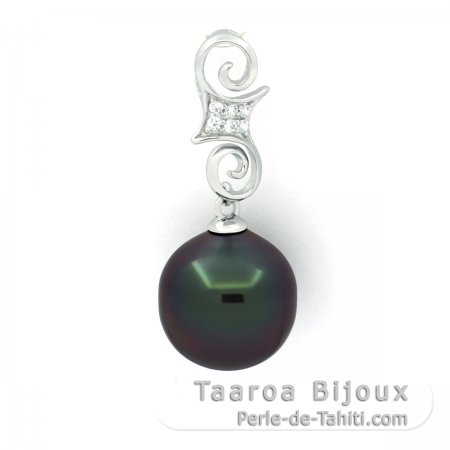 Rhodiated Sterling Silver Pendant and 1 Tahitian Pearl Semi-Baroque B 11.3 mm