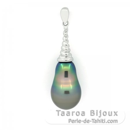 Rhodiated Sterling Silver Pendant and 1 Tahitian Pearl Semi-Baroque C 10.3 mm