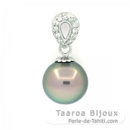 Rhodiated Sterling Silver Pendant and 1 Tahitian Pearl Near-Round C 10.2 mm