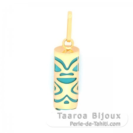 18K Gold Pendant and Turquoise - 12 mm - Luck