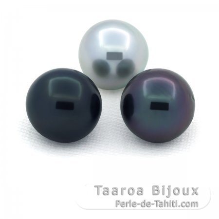 Lot of 3 Tahitian Pearls Semi-Baroque C/D from 10 to 10.2 mm