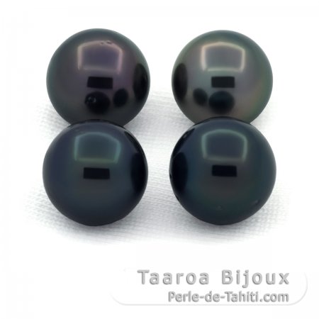 Lot of 4 Tahitian Pearls Round C/D from 10 to 10.3 mm
