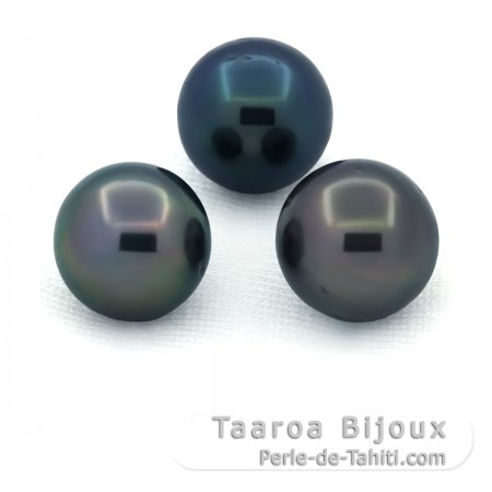 Lot of 3 Tahitian Pearls Round D from 10 to 10.3 mm