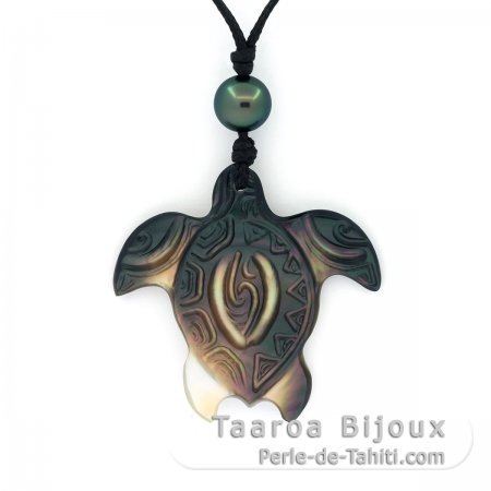 Mother-of-Pearl pendant and 1 Tahitian Pearl Round C 8.6 mm