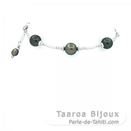 Silver Bracelet and 3 Tahitian Pearls Round C/D from 7.6 to 7.8 mm