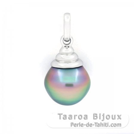 Rhodiated Sterling Silver Pendant and 1 Tahitian Pearl Semi-Baroque B+ 11 mm