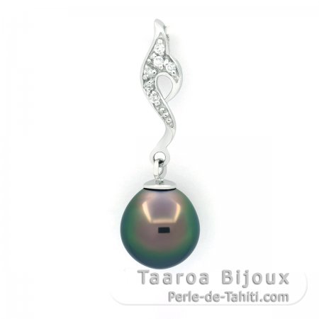 Rhodiated Sterling Silver Pendant and 1 Tahitian Pearl Semi-Baroque B 9.5 mm