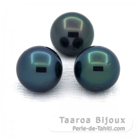 Lot of 3 Tahitian Pearls Round D 9.9 mm