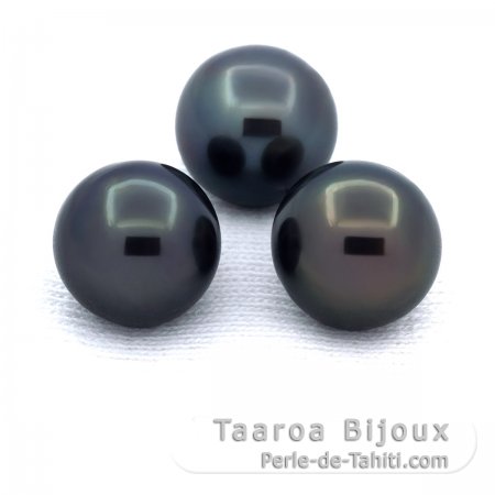 Lot of 3 Tahitian Pearls Near-Round C/D 10 mm