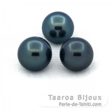 Lot of 3 Tahitian Pearls Round D from 9.5 to 9.7 mm