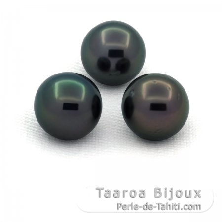 Lot of 3 Tahitian Pearls Round D 9.5 mm