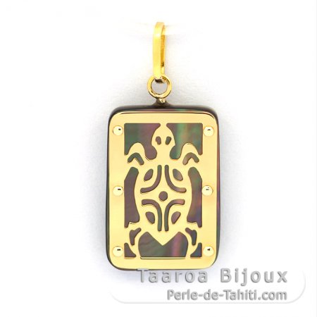 18K Gold and Tahitian Mother-of-Pearl Pendant - Dimensions = 18 X 12 mm - Turtle