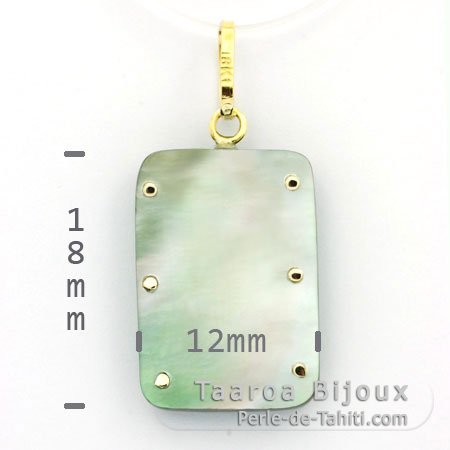 18K Gold and Tahitian Mother-of-Pearl Pendant - Dimensions = 18 X 12 mm - Tiaré