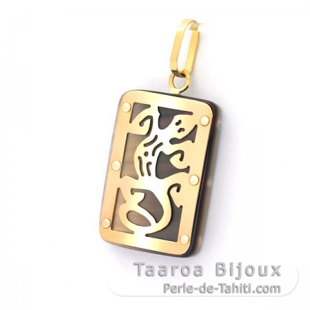 18K Gold and Tahitian Mother-of-Pearl Pendant - Dimensions = 18 X 12 mm - Gecko