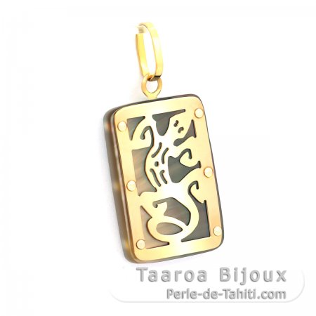 18K Gold and Tahitian Mother-of-Pearl Pendant - Dimensions = 18 X 12 mm - Gecko