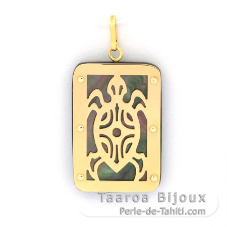 18K Gold and Tahitian Mother-of-Pearl Pendant - Dimensions = 24 X 16 mm - Turtle