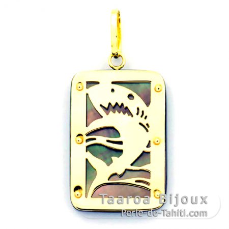 18K Gold and Tahitian Mother-of-Pearl Pendant - Dimensions = 24 X 16 mm - Shark