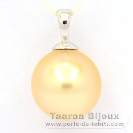 18K Solid White Gold Pendant and 1 Australian Pearl Round B 11 mm