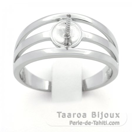 Rhodiated Sterling Silver Ring for 1 Pearl from 8 to 11 mm