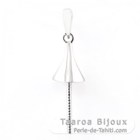 Rhodiated Sterling Silver Pendant for 1 Pearl from 8 to 12 mm
