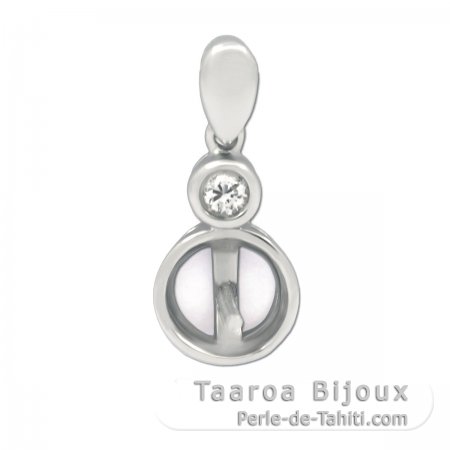 Rhodiated Sterling Silver Pendant for 1 Pearl from 8 to 10 mm