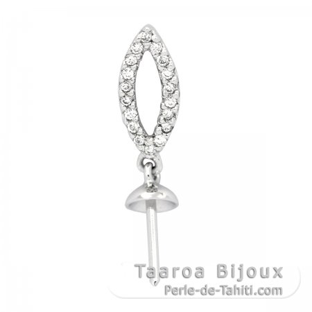 Rhodiated Sterling Silver Pendant for 1 Pearl from 8 to 14 mm