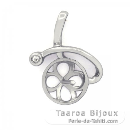 Rhodiated Sterling Silver Pendant for 1 Pearl from 9 to 13 mm
