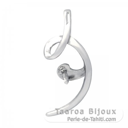 Rhodiated Sterling Silver Pendant for 1 Pearl from 8 to 11 mm