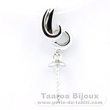 Rhodiated Sterling Silver Pendant for 1 Pearl from 8 to 12 mm