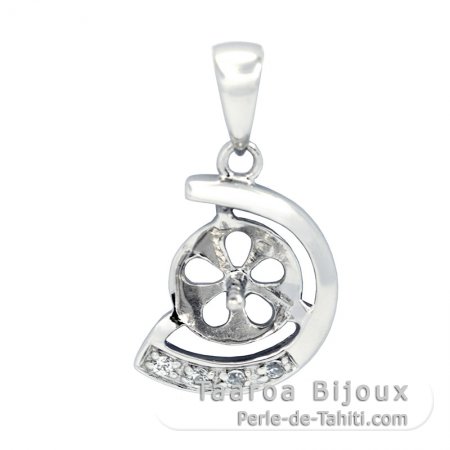 Rhodiated Sterling Silver Pendant for 1 Pearl from 7 to 9 mm