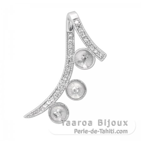 Rhodiated Sterling Silver Pendant for 3 Pearls from 6 to 10 mm