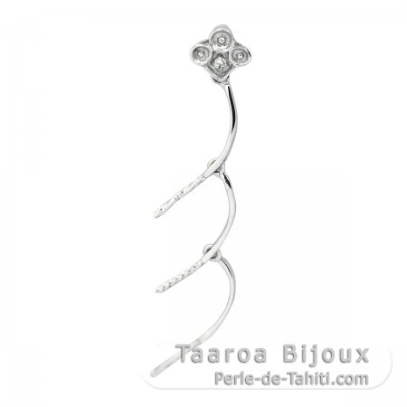Rhodiated Sterling Silver Pendant for 3 Pearls from 6 to 12 mm