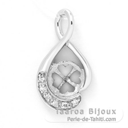 Rhodiated Sterling Silver Pendant for 1 Pearl from 10 to 14 mm