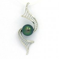 Rhodiated Sterling Silver Pendant and 1 Tahitian Pearl Round C 9.3 mm