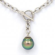 Rhodiated Sterling Silver Bracelet and 1 Tahitian Pearl Ringed B+ 10.2 mm