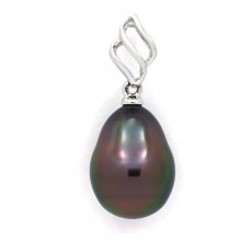 18K Solid White Gold Pendant and 1 Tahitian Pearl Semi-Baroque A 9.4 mm