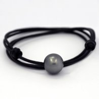 Leather Necklace and 1 Tahitian Pearl Round C 14.4 mm