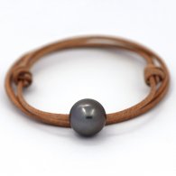Leather Necklace and 1 Tahitian Pearl Round C 14 mm