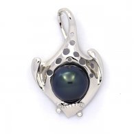 Rhodiated Sterling Silver Pendant and 1 Tahitian Pearl Round C 12.3 mm