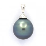 Rhodiated Sterling Silver Pendant and 1 Tahitian Pearl Ringed C 11.7 mm