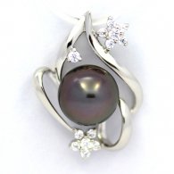 Rhodiated Sterling Silver Pendant and 1 Tahitian Pearl Round C 9.1 mm