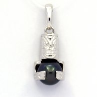 Rhodiated Sterling Silver Pendant and 1 Tahitian Pearl Round C 8.8 mm