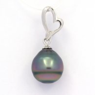 Rhodiated Sterling Silver Pendant and 1 Tahitian Pearl Ringed B 10.9 mm