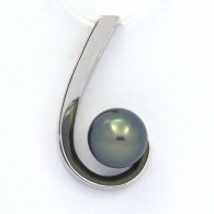 Rhodiated Sterling Silver Pendant and 1 Tahitian Pearl Semi-Round C 9.8 mm