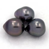 Lot of 3 Tahitian Pearls Semi-Baroque C from 9 to 9.4 mm