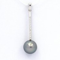 Rhodiated Sterling Silver Pendant and 1 Tahitian Pearl Round C 10 mm