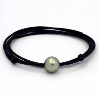 Waxed cotton Necklace and 1 Tahitian Pearl Round C 11.6 mm